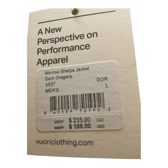 Men’s NWT Vuori Morrow Sherpa Jacket, size large - Picture 4 of 4